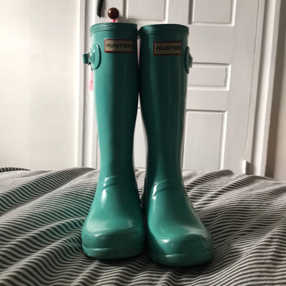 Hunter Big Kids Teal/Aqua Gloss Rain Boots
